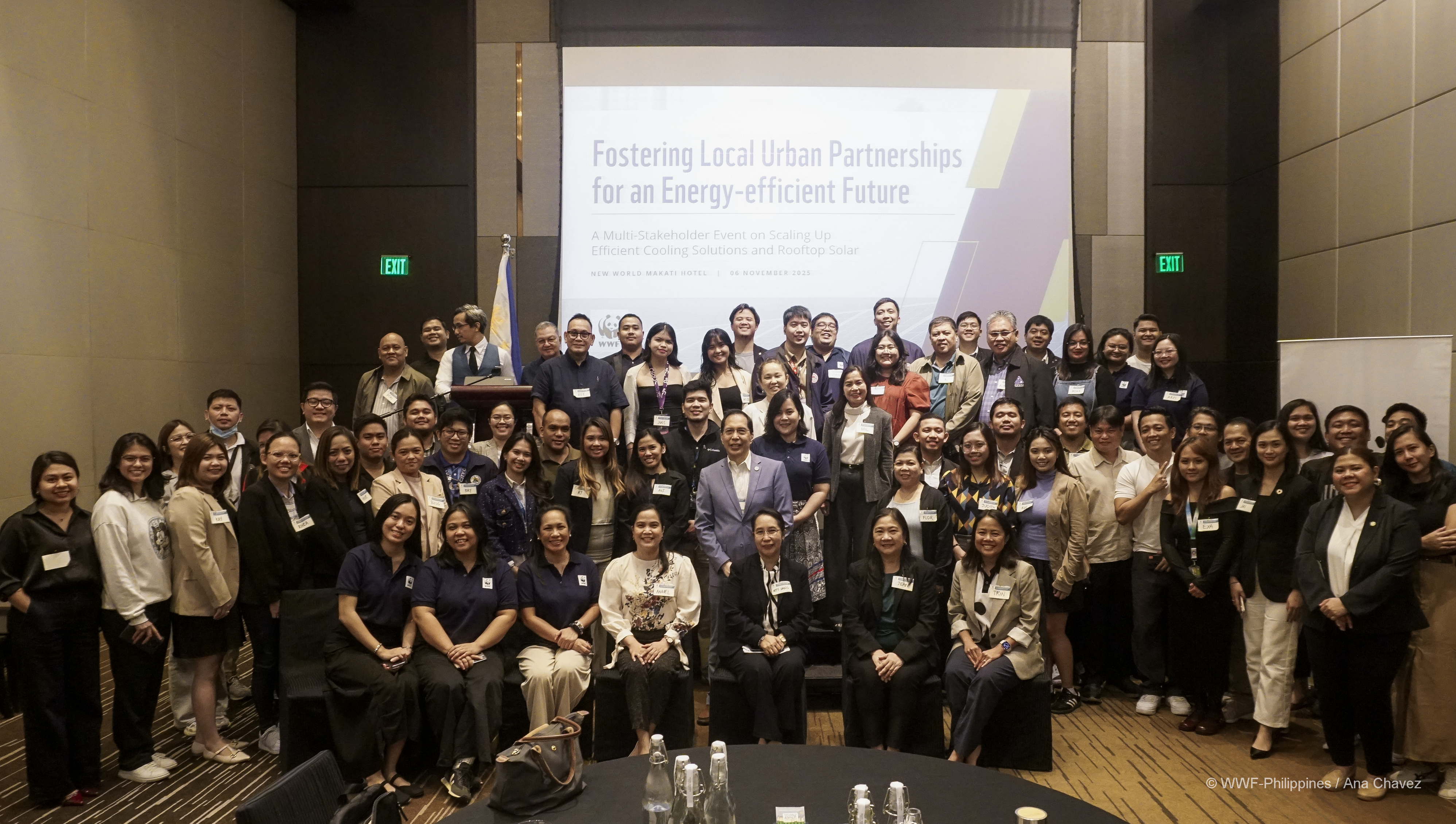 Representatives from LGUs, national agencies, academe, civil-society organizations, and private sector partners posed for a photo during the Cool and Solar initiative Multi-Stakeholder Event at the New World Hotel Makati.